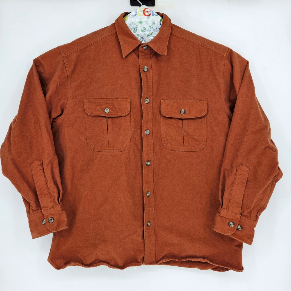 Vintage Cabelas Shirt Mens Large Chamois Deerskin Long Sleeve Button‎ Up